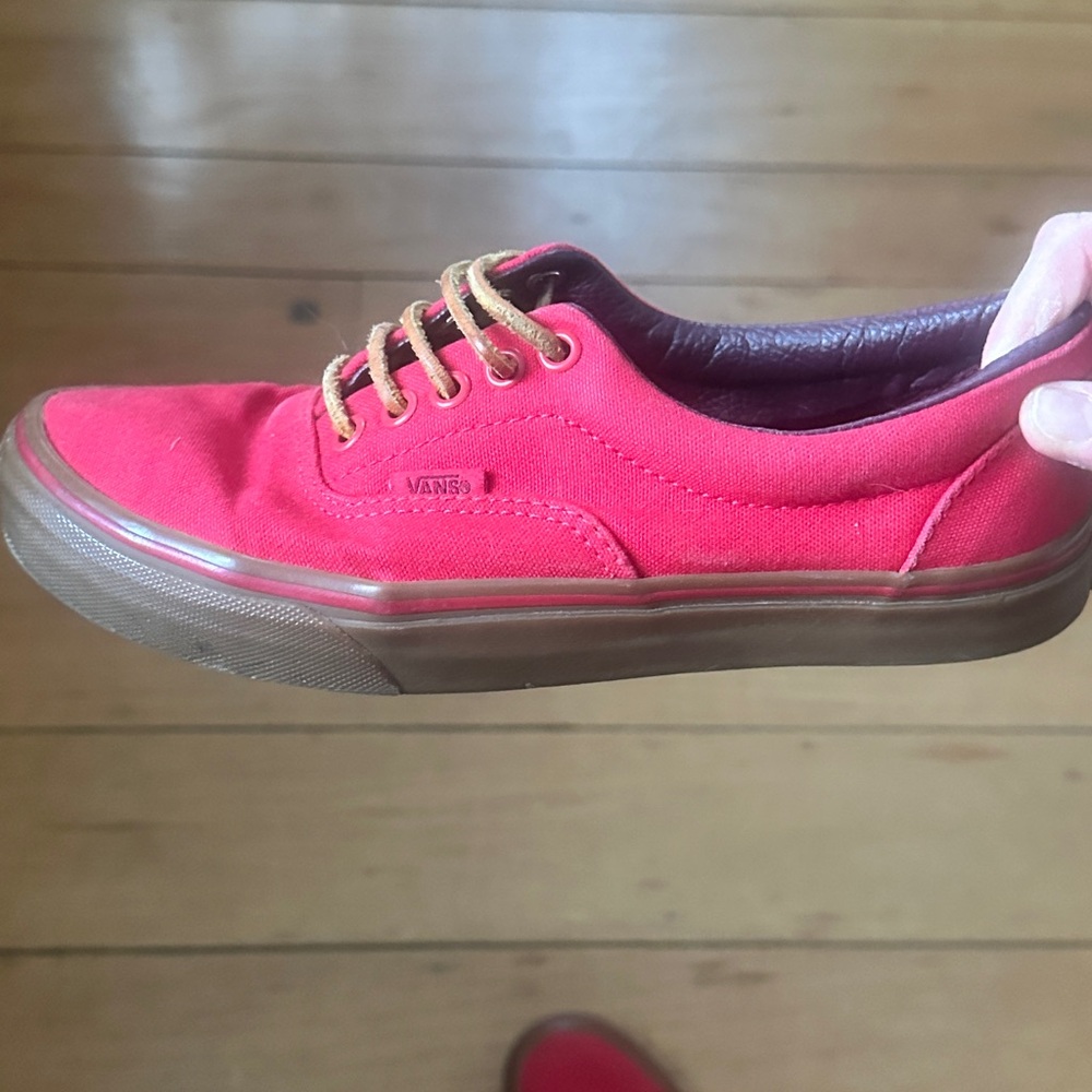 Vans red canvas era shoes